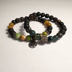 Elegant Beaded Bracelet Set with Tree Charms, great to share with a friend!